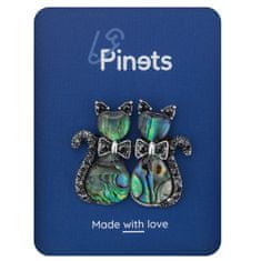 Pinets® Brož stříbrný pár koček s perletí a kubickou zirkonií