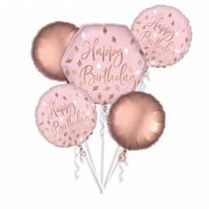 Amscan Balónová kytice Happy Birthday růžově zlatá 5ks