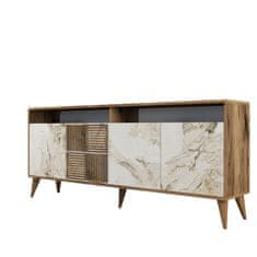 Hanah Home Skříňka Milan - Walnut, White Marble, Ořech, Bílá