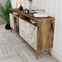 Hanah Home Skříňka Milan - Walnut, White Marble, Ořech, Bílá