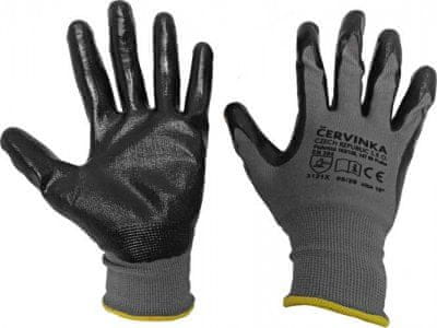 Červinka Pracovní a ochranné rukavice Červinka balení 10 párů - šedo-černé, polyester máčený v nitrilu