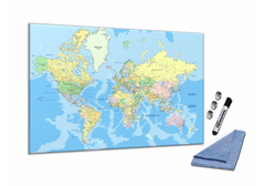 Glasdekor Skleněná magnetická tabule modrá mapa světa - Tvar: Obdélník, Rozměr skleněné grafické tabule: 50x70