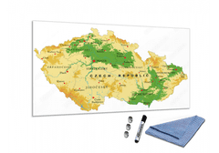 Glasdekor Skleněná magnetická tabule mapa reliéf České republiky - Tvar: Obdélník, Rozměr skleněné grafické tabule: 34x72