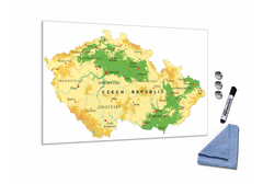 Glasdekor Skleněná magnetická tabule mapa reliéf České republiky - Tvar: Obdélník, Rozměr skleněné grafické tabule: 34x72