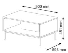 Homlando Konferenční stolek RAVENNA C 90x60 cm bílá mat / bílý lesk DIAMENT se zlatým rámem