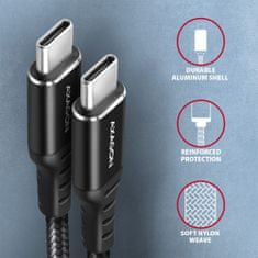 AXAGON kabel USB-C - USB-C, USB 2.0, PD 60W 3A, ALU, opletený, 3m, černá