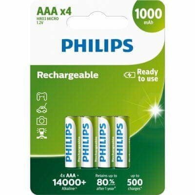 Philips Dobíjecí baterie Philips, přednabité AAA mikro 4ks