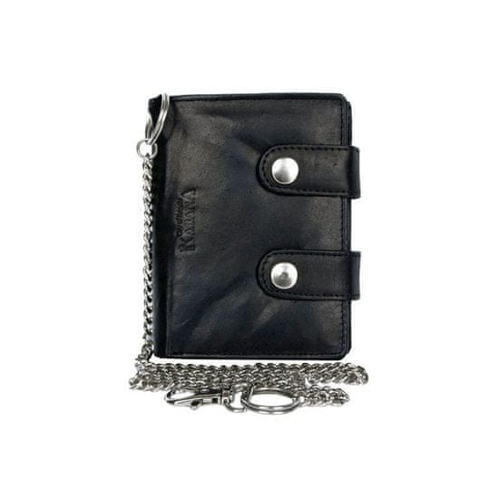 FLW Černá pánská kožená peněženka s 45 cm dlouhým řetězem a karabinkou (RFID)