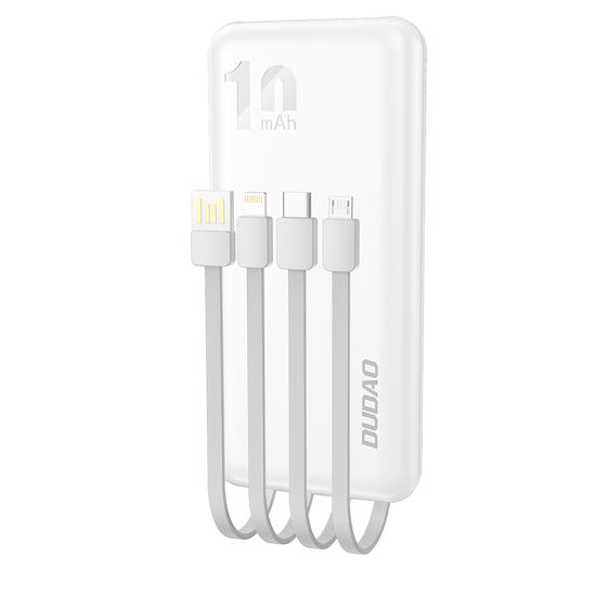 DUDAO K6Pro Power Bank 10000mAh 2x USB + kabel USB / USB-C / Lightning / Micro USB, bílý