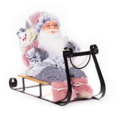 MAGIC HOME Santa na sáňkách šedo - růžový 46 cm