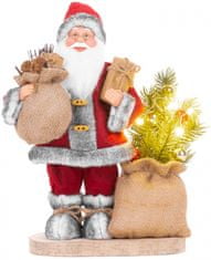 MAGIC HOME Santa s taškou a stromkem, LED, 3xAAA, 30 cm