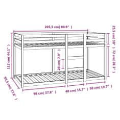 Greatstore Patrová postel šedá 90 x 200 cm masivní borové dřevo