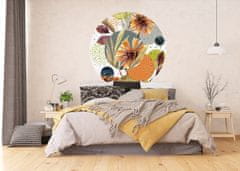 AG Design Abstrakce tvary a květiny, kulatá samolepicí vliesová fototapeta do obývacího pokoje, ložnice, jídelny, kuchyně, 140x140