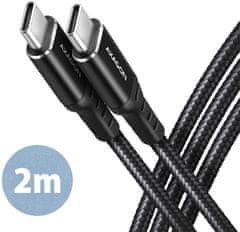 AXAGON kabel USB-C - USB-C, USB 2.0, PD 60W 3A, ALU, opletený, 2m, černá