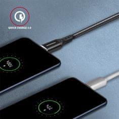 AXAGON kabel USB-C - USB-A, USB 2.0, 3A, ALU, opletený, 2m, černá