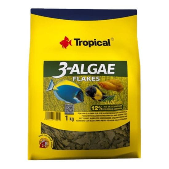 TROPICAL Krmivo pro akvarijní ryby 3-Algae 1kg vločky