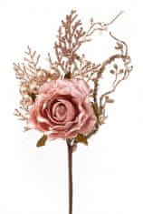 MAGIC HOME Větvička s růží, růžovo - zlatá, 26 cm, bal. 6 ks