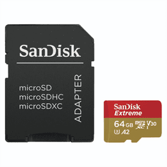 SanDisk Extreme microSDXC 64GB pro akční kamery + SD Adapter 170MB/s and 80MB/s, A2 C10 V30 UHS-I U3