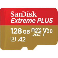 SanDisk Extreme PLUS microSDXC 128GB + SD Adapter 200MB/s and 90MB/s A2 C10 V30 UHS-I U3