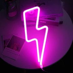 ACA Lightning  Neonová lampička - Blesk, 3x AA baterie/USB kabel, IP20, růžová barva