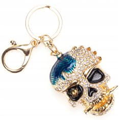 Pinets® Přívěsek na klíče zlatá lebka s modrou skvrnou a kubickou zirkonií