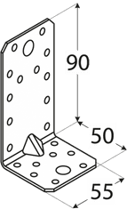Úhelník s prolisem 90 x 50 x 55 x 2,5 mm, KP 3
