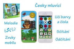 Teddies Naučný mobilní telefon moudré sovy s krytem plast na baterie se zvukem v krabici 22x18x3,5cm 12m+