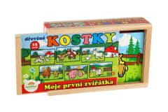 Teddies Kostky kubus Moje první zvířátka dřevo 15ks v dřevěné krabičce 20x13x5,2cm od 12 měsíců MPZ