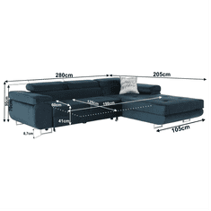 KONDELA Rohová sedací souprava, modrá, pravá, AMARETA