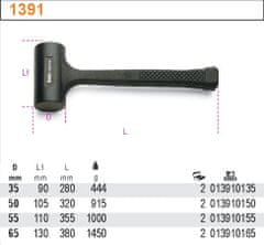 Beta Bezzávitové kladivo s gumovým povrchem 35 mm