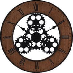 H & L Industriální hodiny kovové s dřevěným rámem 57 cm 
