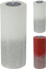 H & L Svíčka se třpytkami 17cm, bílo-stříbrná 