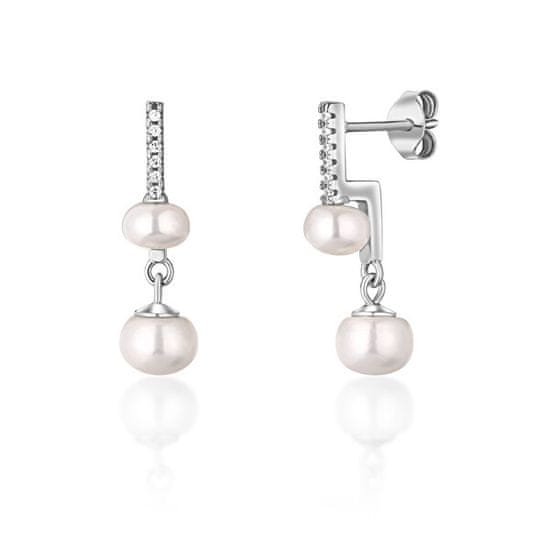 JwL Luxury Pearls Nápadité stříbrné náušnice s pravými perlami a zirkony JL0773