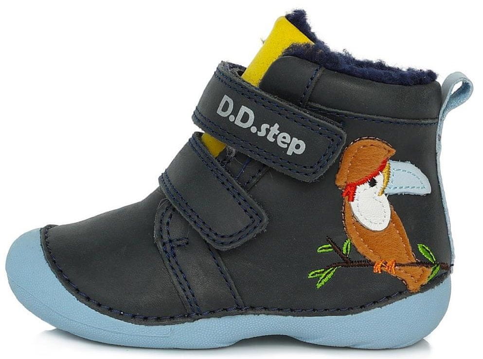D-D-step chlapecká zimní kožená kotníčková obuv W015-953B tmavě modrá 21