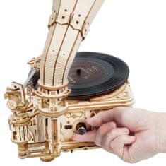 InnoVibe RoboTime 3D dřevěné mechanické puzzle Gramofon (ruční pohon)