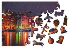 InnoVibe Wooden City Dřevěné puzzle Noční Amsterdam 2v1, 300 dílků EKO