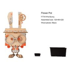 InnoVibe RoboTime dřevěné 3D puzzle Květináč králíček