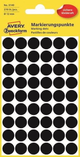 Avery Zweckform Kulaté značkovací etikety 3140 | Ø 12 mm, 270 ks, černá