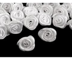 Kraftika 50ks white saténová růžička 12-15mm, saténové růže našití