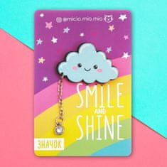 Kraftika Dřevěná značka s řetězem a rhinestone "smile and shine"