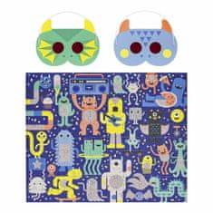 Petit collage Petitcollage puzzle příšerky 100 ks s 3d brýlemi