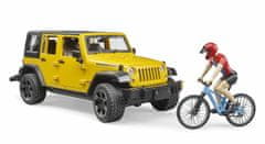 Bruder Jeep wrangler rubicon s cyklistou a kolem