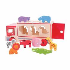 Bigjigs Toys Dřevěné auto se zvířátky safari