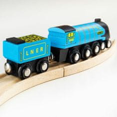 Bigjigs Rail Dřevěná replika lokomotivy mallard + 3 koleje