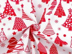 Kraftika 1m bílá červená vánoční bavlněná látka stromeček, látky