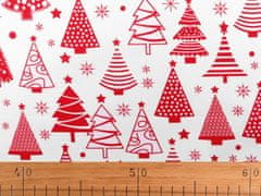 Kraftika 1m bílá červená vánoční bavlněná látka stromeček, látky