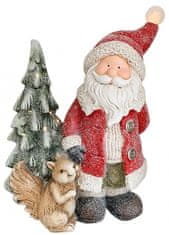 MAGIC HOME Santa s veverkou a stromkem, 1 LED, 2xAAA, keramika, 35,50x20x46 cm