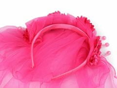 Kraftika 1ks růžová sv. čelenka s květy / korálky a závojem