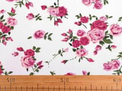 Kraftika 1m bílá růžová bavlněná látka / plátno růže