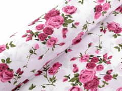 Kraftika 1m bílá růžová bavlněná látka / plátno růže